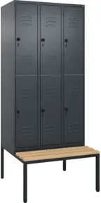 C+P Doppelstock-Spind Classic PLUS, Bank, 3 Abteile, 2120x900x815mm, 7016/7016 Verschluss Sicherheits-Drehriegel Sitzbanktyp untergebaut Material Sitzfläche Buche-Hartholz