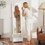 Schmuckspiegel Mit Led-beleuchtung, Schmuckschrank Mit Stufenlos Verstellbarem Spiegel, Schubladen, Klappbarer Beistelltisch Für Den Innenbereich, Weiß