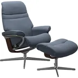 Stressless Stressless® »Sunrise«, (Set, Relaxsessel mit Hocker), mit Hocker, mit Cross Base, Größe S, M & L, Holzakzent Braun, blau