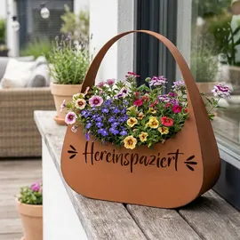 Harms Import Blumentasche Pflanztasche Garten Hereinspaziert Rostoptik Braun Eisen H 34 cm