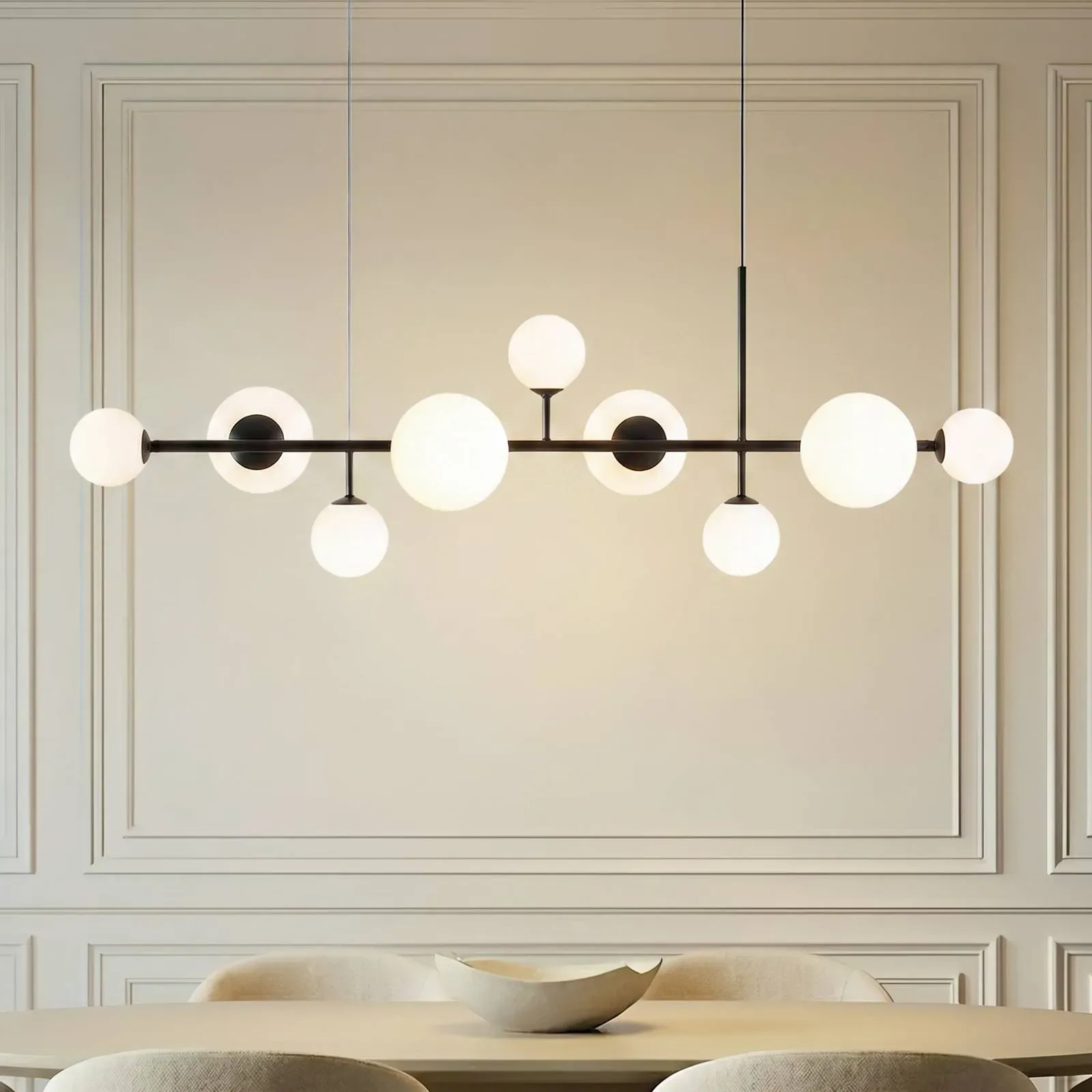 Glas Hängelampe Joel ALDEX, dimmbar, schwarz, für Wohn- / Esszimmer, Metall, Pendelleuchte - 170 cm - 62 cm - 200 cm