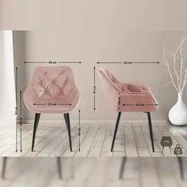 CLP 2er Set Stuhl Tanna Samt I Esszimmerstuhl Mit Armlehne I Gesteppter Polsterstuhl