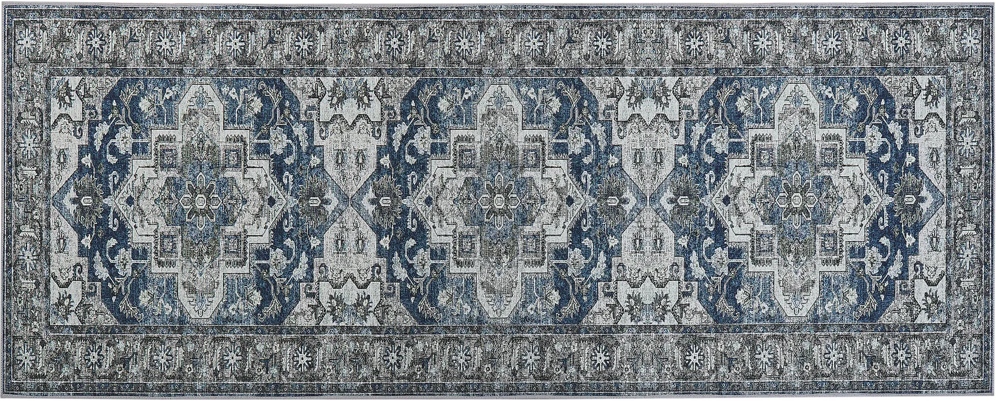 Teppich grau / blau 80 x 200 cm orientalisches Muster Kurzflor KOTTAR