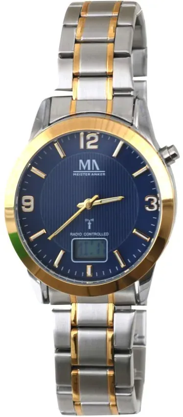 Meister Anker Herren Funk Armbanduhr Edelstahl Quarzwerk blaues Zifferblatt