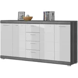 inn.furn Sideboard weiß Hochglanz, Rauchsilber grau 165 cm,viel Stauraum Shawn