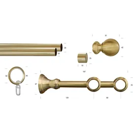 GARESA Gardinenstange GARESA "ANDREA", gold (mattmessingfarben), L:170cm Ø:20mm, Metall, Gardinenstangen, Vorhanggarnitur, verlängerbar, Endknopf Kugel lang, mit Ringen