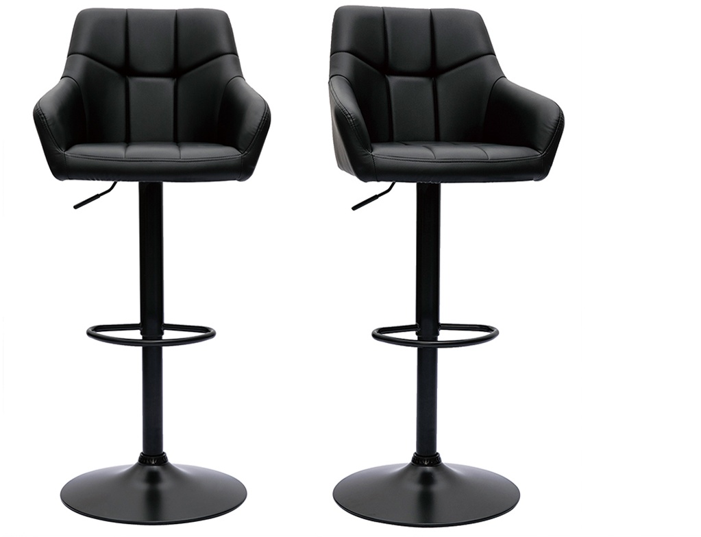 Barhocker mit schwarz gepolsterter Sitzfläche und schwarzem Metall 360° (2er-Set) MONTERO