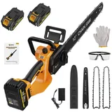 CONENTOOL Akku-Kettensäge 12 Zoll Handkettensäge, 1000W Bürstenloser Motor, 30,5 cm Schwertlänge, mit 2×4,0Ah Akku, 2 Ketten gelb