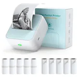 Bisofice S1 Mini Drucker für Smartphone mit 11 Rollen Druckerpapier, Sticker Drucker Aufkleber, Mini Thermodrucker Bluetooth Fotodrucker für Studiennotize, DIY,Journal,Etiketten, Blau