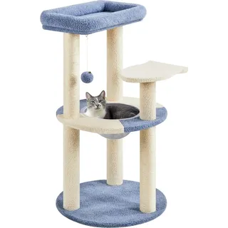Yaheetech Kratzbaum, 90 cm Höhe Katzenkratzbaum, mit Plattform Raumkapsel Sisalstämme für Katzen, Blau/Beige