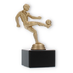Pokal Kunststofffigur Fußballspieler goldmetallic auf schwarzem Marmorsockel 15,0cm
