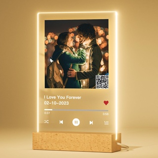 iDIY Spotify Glas personalisierte QR Code mit LED - Song Cover Glas Bild mit Foto aus Acryl Fotogeschenke für Frauen Männer zum Jahrestag, Geburtstag, Valentinstag