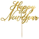 Partydeco Cake Topper Happy New Year 24cm - Tortendeko Silvester Neujahr - Kuchendeko Tortentopper Tortenaufsatz - Neujahrsdekorationen - Topper für Torten - Gold