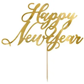 Partydeco Cake Topper Happy New Year 24cm - Tortendeko Silvester Neujahr - Kuchendeko Tortentopper Tortenaufsatz - Neujahrsdekorationen - Topper für Torten - Gold