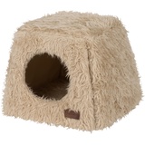 Wouapy 216873THMTE Pyramide Deluxe für Katze, Flauschiges Katzenhaus, beige