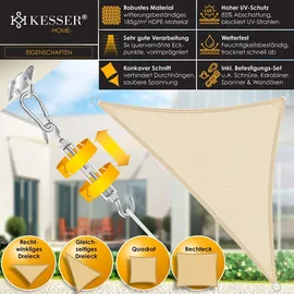 Kesser KESSER® Sonnensegel Sonnenschutz Windschutz HDPE Gewebe wasserabweisend & windabweisend 5-Fach quer vernäht robust & stabil Schattenspender Garten Balkon Terrasse