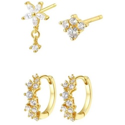 Hey Happiness Ohrring-Set Paar Huggie Creolen und 2 Einzelnohrringe mit Edelsteinen, 4 Sterlingsilber Ohrringe mit Zirkoniasteinen goldfarben