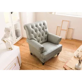 Massivmoebel24 Sessel Chesterfield Leder 84 x 84 x 94 cm Grau