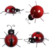 Ntcl 4 Stück Gartendekoration, Marienkäfer, Wandskulptur, Käfer, Metallzaun, Innendeko, Balkon, Rost, Insekten, Heimdekorationen, 3d-dekor, Insektenzäune, Rot