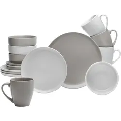 Kombiservice VAN WELL "Geschirr-Set Stockholm, 16-teilig", sand, taupe, 16 tlg., Steingut, Geschirr-Sets, rund, sand/taupe, spülmaschinen- und mikrowellengeeignet