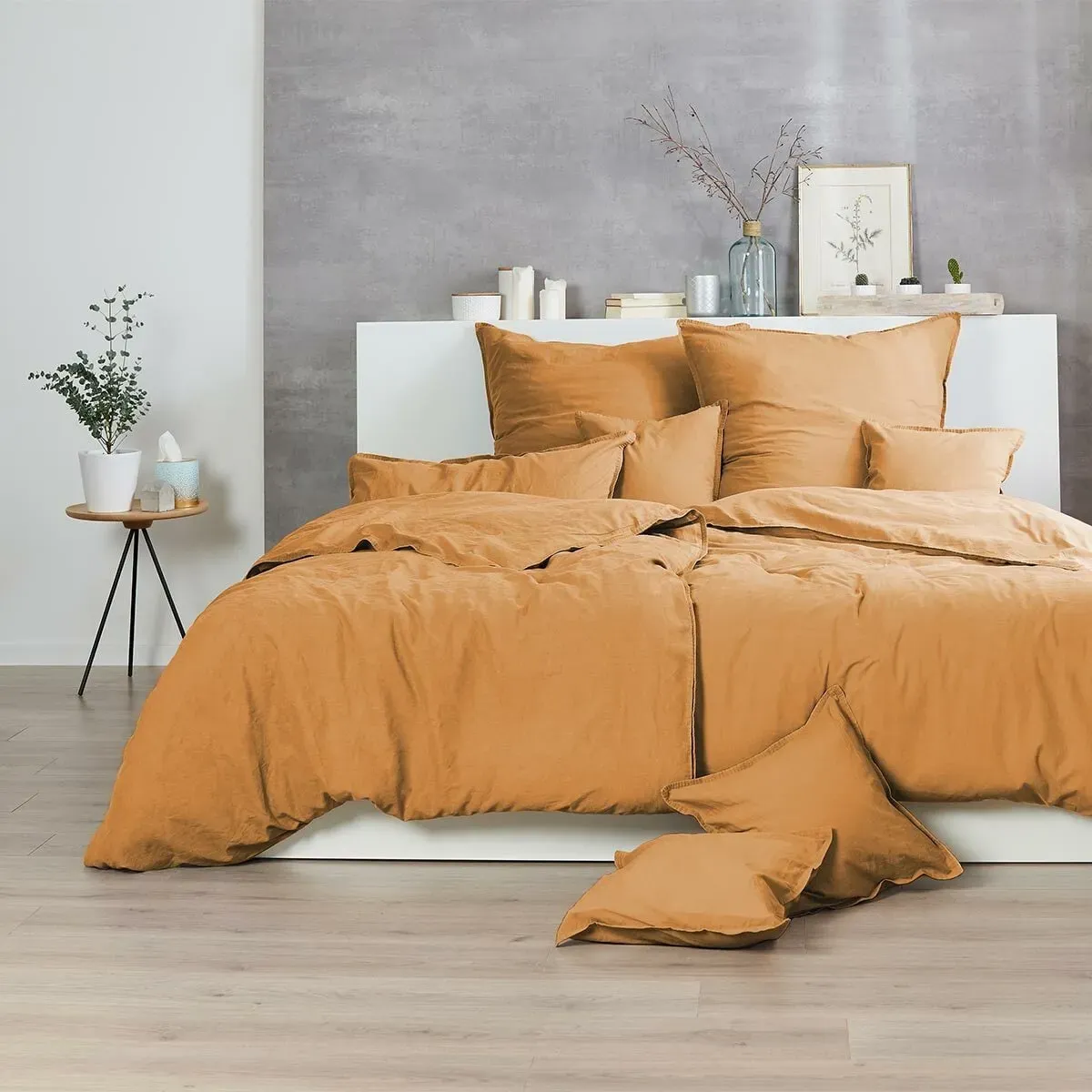 Enrico Coss Bettwäsche Stonewashed 155x220 cm + 80x80 cm | curry - orange