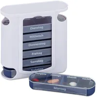 Relaxdays Pillendose 7 Tage, wöchentliche Tablettenbox, 4 Fächer, morgens, mittags, abends, nachts, Pillenbox, weiß/blau