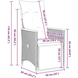 vidaXL 9-tlg. Garten-Bistro-Set mit Kissen Grau Poly Rattan