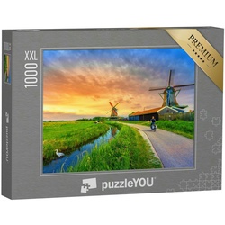 puzzleYOU Puzzle Puzzle 1000 Teile XXL „Windmühlen bei Sonnenuntergang, Niederlande“, 1000 Puzzleteile, puzzleYOU-Kollektionen Holland