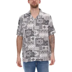 Herren Viskose-Hemd Kurzarm-Hemd Sommer-Hemd Urlaubs-Shirt 935007 Weiß/Schwarz - 43/44