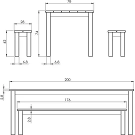 Axi Picknicktisch Louise Holz 200 cm x 78 cm Braun mit Bänken