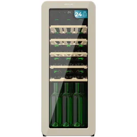 Cecotec Weinkühlschrank 24 Hit Beige. Beige mit LED-Steuerung, Temp. 5-20oC, NoFrost, Holzregale, Innenbeleuchtung, Belüftung