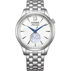 Automatikuhr CITIZEN, silber (silberfarben, weiß), Armbanduhren, Damen, Armbanduhr, Herrenuhr, Damenuhr, offene Unruh, Lederarmband