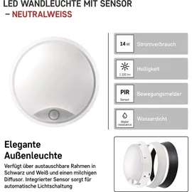 EMOS Außenleuchte Kunststoff rund Ø21,5 cm mit Bewegungsmelder 14 W 1100 lm neutralweiß