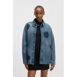 Jeanshemd HUGO BLUE "Garesa", Damen, Gr. XL (42), N-Gr, medium blau 428, Denim/Jeans, Obermaterial: 100% Baumwolle, unifarben, casual, Langarm mit Knopf angesetztes Bündchen, Hemden, im Relaxed Fit, mit Laserdruck