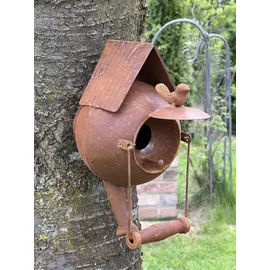 DanDiBo Ambiente Vogelhaus zum Aufhängen Edelrost Deko Rost Gießkanne Wetterfest 96422 Nistkasten Futterstation für Vögel Shabby mit Kette hängend Metallkanne Kanne Balkon