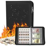Cyiecw Münzen Sammelalbum mit 336 Fächern, Feuerfestes Münzalbum mit 3 Verschiedene Fächergrößen, 2 Euro Münzen Sammelalbum mit Reißverschluss, Münzsammelalbum für Briefmarken, Medaillen, Abzeichen