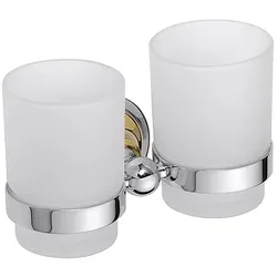 Brillantbad BETRO GOLD Doppelzahnbürstenhalter mit Glas Messing Gold Chrom Glas 175x95x90 mm für Bad & Küche >> zum Bohren