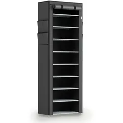 Juskys Schuhschrank M Grau mit 9 Ebenen, geschlossen, Stoff-Bezug wasserabweisend, Stecksystem