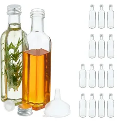 Relaxdays Flaschen zum Befüllen, 16er Set, leere Glasflaschen, für Likör, Öl, Saft, Schnapsflaschen, 250 ml, transparent
