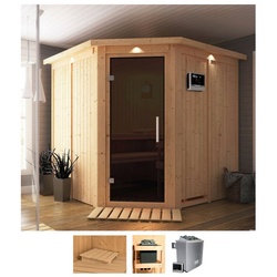 Karibu Sauna Jarla, BxTxH: 210 x 210 x 202 cm, 68 mm, (Set) 9-kW-Ofen mit externer Steuerung beige