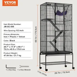 Vevor Kleintierkäfig 755 x 455 x 175,5 cm schwarz