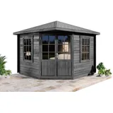 Alpholz 5-Eck Gartenhaus Modell Monica Gartenhaus aus Holz in Grau, Holzhaus mit 28 mm Wandstärke, Blockbohlenhaus mit Montagematerial Imprägniert Grau