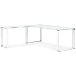 Kadima Design Eckschreibtisch Weiß Glas-Metall | 200x200 cm L-Form Winkelwahl | Homeoffice Arbeitstisch Chrom | Modern Design Büromöbel