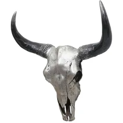 Mendler Deko-Totenkopf 45cm HWC-T454, Trophäe Longhorn-Bullenkopf aus Polyresin gefertigt, Indoor/Outdoor ~ Farbe silber