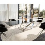 DeLife Esstisch Edge 300x100 Reliefglas Rauchschwarz 3D-Design Spider Flachstahl Edelstahl