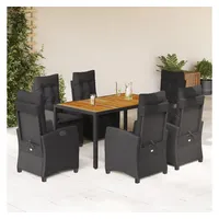 VidaXL 7-tlg. Garten-Essgruppe mit Kissen Schwarz Poly Rattan