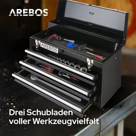 Arebos Werkzeugkasten mit 3 Schubfächern, Schwarz, 8,2 kg & Schwarz