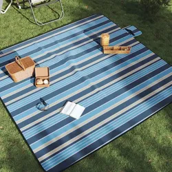 Picknickdecke Faltbar Blau und Weiß Gestreift 200x200 cm Samt