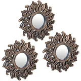 Relaxdays Spiegel 3er Set, runder Sonnenspiegel, Wohnzimmer, Flur, Dekospiegel, Ø je 24 cm, Kunststoff-Rahmen, Bronze