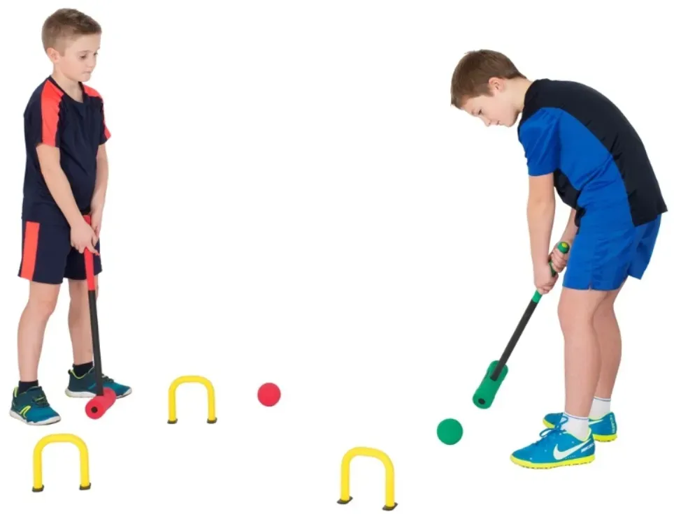 Krocket-Set fcr 6 Personen Indoor mehrfarbig Kunststoff/Schaumstoff - Spordas Krocket-Set - 9 Tore, 2 Flaggen, ffr Kinder